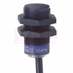 XS4P18PA340 Indukční čidlo M18, plast, Sn=8mm, 12…24VDC, délka těla 33,5mm, nestíněný, PNP/NO, kabel 2m, IP68