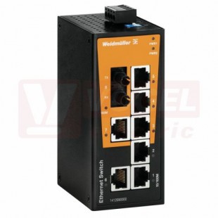 IE-SW-BL08-7TX-1ST ethernetový Switch BasicLine, neřízený, 7xRJ45, 1xST optický port 10/100MBit/s, 12-60VDC, IP30, š 50mm, -10..+60°C (1412090000)