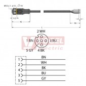 RKC4.5T-10/TEL konektor M12/5-pin/zás/přímý -  kabel ČE PVC L= 10m - volný konec