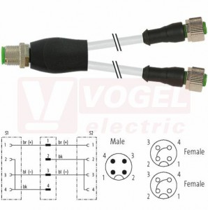 7000-40721-2130190 rozbočovací Y konektor M12/4-pin/vidl/přímý - kabel ŠE PVC 3x0,34mm2 L=1,9m - 2x  konektor M12/4-pin/zás/přímý