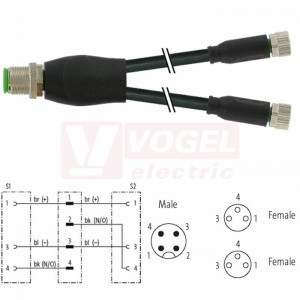 7000-40821-6100050 rozbočovací Y konektor M12/4-pin/vidl/přímý - kabel ČE PVC 3x0,25mm2 L=0,5m - 2x konektor M8/3-pin/zás/přímý