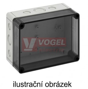 PC 1813-8f-to Plastová krabice TK 180x130x84mm, víko průh.PC,bez předlisů, IP66, RAL7035, polykarbonát