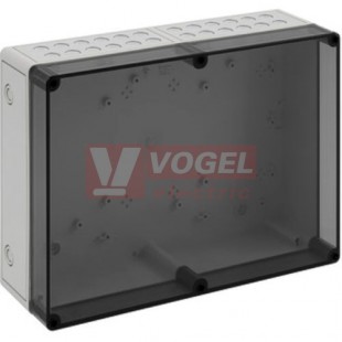 PC 3625-11-tm PV Plastová krabice TK 361x254x165mm, víko průh.PC, předlisy, IP66, RAL7035, polykarbonát