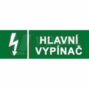 Tabulka informační "Hlavní vypínač" (bílý tisk, zelený podklad), symbol s textem 21x7,4cm (6131A)