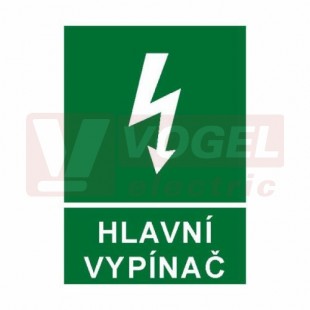 Tabulka informační "Hlavní vypínač" (bílý tisk, zelený podklad), symbol s textem  (6131A) A5