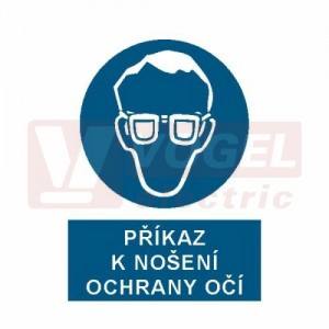 Tabulka příkazová "Příkaz k nošení ochrany očí!" (bílý tisk, modrý podklad), symbol s textem (2403E) A4