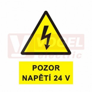 Samolepka výstrahy "Pozor napětí 24 V" (černý tisk, žlutý podklad), symbol s textem (0181B) A6