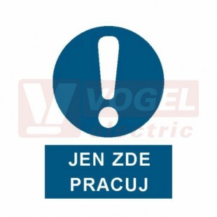 Tabulka příkazová "Jen zde pracuj" (bílý tisk, modrý podklad), symbol s textem (3903) A4