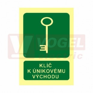 Tabulka fotoluminiscenční "Klíč k únikovému východu" (zelený podklad), symbol s textem (FLZ55) A6