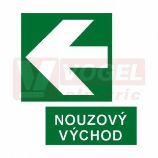 Tabulka informační "Nouzový východ + šipka" (bílý tisk, zelený podklad), symbol s odděleným textem (7814D) A5