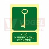 Tabulka fotoluminiscenční "Klíč k únikovému východu" (zelený podklad), plast 1mm A6, symbol s textem (FLZ55)