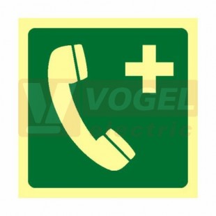 Tabulka fotoluminiscenční"Tísňový telefon" symbol (zelený podklad), plast 1mm 15x15cm (FLZ46)