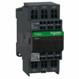 LC1D093BD     Stykač 3P  9A AC-3,  24V DC, pom.kont. 1"Z"+1"V" pruž.svorky, cívka s rozšíř.rozsahem a odruš.modulem