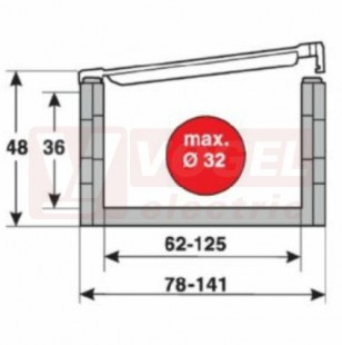 MP 36G 125 RV100 řetězový článek, rádius 100mm, výška 36/48mm, šířka 125/141mm, délka článku 40mm (25/1bm), otevírací přepážky vnitřní (MR-036012510000)