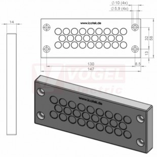 KEL-DPZ 24/26 membránová průchodka, šedá, IP66, vnější 147x58x14mm, výřez 112x36mm, vstupy kabelů 26x5-10,2mm (43711)