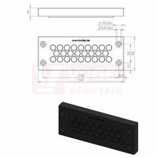 KEL-DPZ 24/26 membránová průchodka, černá RAL9001, délka 147mm, šířka 58mm, výška 14mm, velikost výřezu 112x36mm, pr.otvorů pro šrouby 5,9mm, pr.kabelů 26x 5-10,2mm (50711)