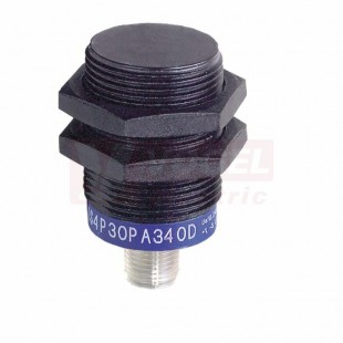 XS4P30PA340D Indukční čidlo M30, plast, Sn=15mm, 12…24VDC, délka těla 50mm, nestíněný, PNP/NO, konektor M12/4pin, IP67