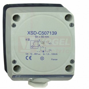 XSDC607139 Indukční čidlo kvádrové 80x80x40mm, 12…48VDC, Sn=60mm, plast, 2-vodiče, NO, šroubové svorky, nestíněný, kabelová průchodka Pg13,5, IP67