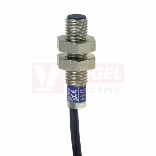 XS1N08PA349L1 Indukční čidlo M8, mosaz, Sn=2,5mm, 12…24VDC, délka těla 33mm, kabel 5m, stíněný, PNP/NO, IP67