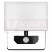 Svítidlo LED reflektorové  30W, 220-240V TAMBO s pohyb.čidlem, černé, neutrální bílá, 2400lm, 4000K, IK06, IP54, úhel vyzař. 120°, tělo hliník, difuzor plastový, přívod.kabel guma 30cm, rozměr 165x185x70mm, náhrada za žárovku 260W (ZS2931)