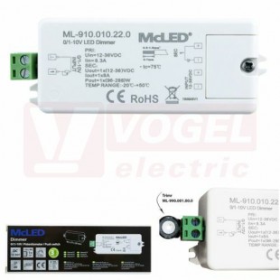 Stmívač pro řízení jasu tlačítkem, potenciometrem, 0/1-10V, 1 kanál 8A (910.010.22.0)