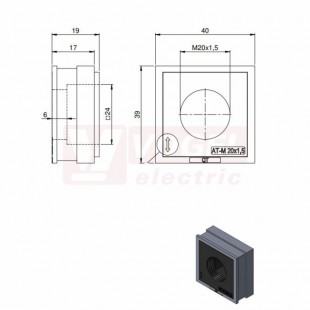 QT-AT-M 20x1,5 průchodková vložka s vnitřním závitem, velká, PA/elastomer, IP54, rozměr 40x39x19mm (42598)