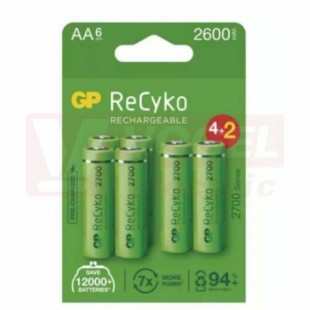 Baterie  1,20 V R6 tužková NiMH 2700mAh GP ReCyKo HR6 dobíjecí, blistr/6ks (2600mAh)