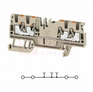 A4C  2,5 DL svorka řadová, PUSH-IN, 2,5mm2, béžová, 2/2, š=5,1mm, 24A/800V, upevnění na DIN lištu TS35 (2674750000) DL = Direct Labeling - svorka je osazená štítky pro přímý popis