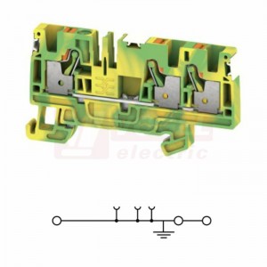 A3C  4 PE DL svorka řadová průchozí, PUSH-IN 4mm2, zeleno-žlutá, 1/2, š=6,1mm, upevnění na DIN lištu TS35 (2674830000) DL = Direct Labeling - svorka je osazená štítky pro přímý popis