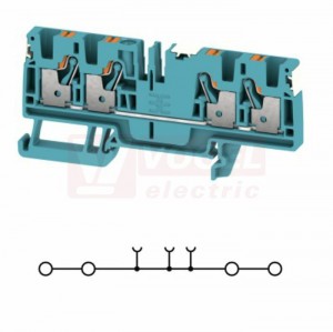 A4C  4 DL BL svorka řadová, PUSH-IN 4mm2, sv.modrá, 32A/800V, 2/2, š=6,1mm, upevnění na DIN lištu TS35 (2674850000) DL = Direct Labeling - svorka je osazená štítky pro přímý popis