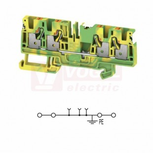 A4C  4 PE DL svorka řadová, PUSH-IN 4mm2, zeleno-žlutá, 32A/800V, 2/2, š=6,1mm, upevnění na DIN lištu TS35 (2674860000) DL = Direct Labeling - svorka je osazená štítky pro přímý popis