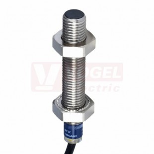 XS508B1NAL2 Indukční čidlo M8, mosaz, Sn=1,5mm, 12…24VDC, délka těla 33mm, stíněný, NPN/NO, kabel 2m, IP67