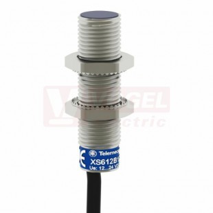 XS612B1MBL2 Indukční čidlo M12, mosaz, Sn=4mm, 24…240VAC/DC, kabel 2m, délka těla 50mm, stíněný, NC, IP68/69K