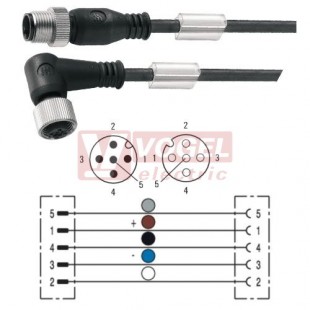 SAIL-M12G-M12W-5-10.0U konektor M12/5-pin/vidl/přímý - kabel ČE PUR do vlečného řetězu 5x0,34mm2 L=10m - konektor M12/5-pin/zás/úhlový (9457271000)