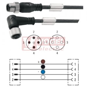 SAIL-M12G-M12W-4-10U konektor M12/4pin/vidl/přímý - kabel ČE PUR do vlečného řetězu 4x0,34mm2 L=10m - konektor M12/4pin/zás/úhlový (9457311000)