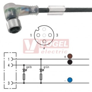 SAIL-M12BW-3L1.5V konektor M12/3-pin/vidl/úhlový/2xLED - kabel ČE PVC 3x0,34mm2 L=1,5m - volný konec (1925460150)