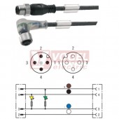 SAIL-M12GM12W-4-2L5.0V konektor M12/4-pin/vidl/přímý - kabel ČE PVC 4x0,34mm2 L=5m - konektor M12/4-pin/zás/úhlový/2xLED (1925420500)