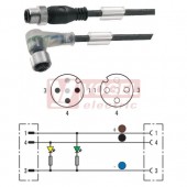 SAIL-M12GM12W-3L10V konektor M12/3-pin/vidl/přímý - kabel ČE PVC 3x0,34mm2 L=10m - konektor M12/3-pin/zás/úhlový/2xLED (1925411000)