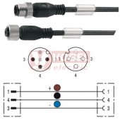 SAIL-M12GM12G-3-5.0V konektor M12/3-pin/vidl/přímý - kabel ČE PVC 3x0,34mm2 L=5m - konektor M12/3-pin/zás/přímý (1925300500)