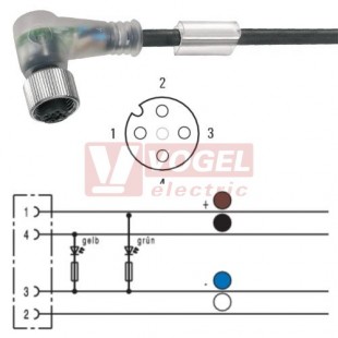 SAIL-M12BW-4-2L10V konektor M12/4-pin/zás/úhlový/2xLED - kabel ČE PVC 4x0,34mm2 L=10m - volný konec (1925471000)