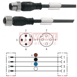 SAIL-M12GM12G-4-10V konektor M12/4-pin/vidl/přímý - kabel ČE PVC 4x0,34mm2 L=10m - konektor M12/4-pin/zás/přímý (192531100)