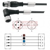 SAIL-M12GM12W-4-5.0V konektor M12/4-pin/vidl/přímý - kabel ČE PVC 4x0,34mm2 L=5m - konektor M12/4-pin/zás/úhlový (1925350500)