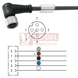 SAIL-M12BW-5-5.0V konektor M12/5-pin/vidl/úhlový - kabel ČE PVC 5x0,34mm2 L=5m - volný konec (1925650500)