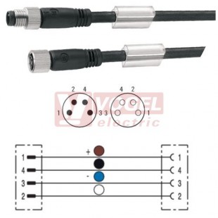 SAIL-M8GSM8GS-4-10U konektor M8/4-pin/vidl/přímý - kabel ČE PUR do vlečného řetězu 4x0,25mm2 L=10m - konektor M8/4-pin/zás/přímý (1880471000)