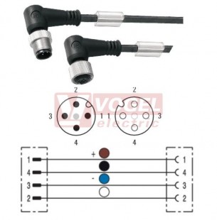 SAIL-M12WM12W-4-5.0U konektor M12/4-pin/vidl/úhlový - kabel ČE PUR do vlečného řetězu 4x0,34mm2 L=5m - konektor M12/4-pin/zás/úhlový (1906310500)