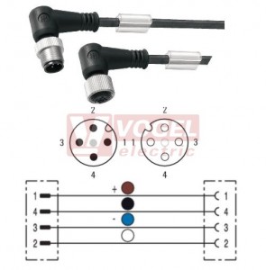 SAIL-M12WM12W-4-1.5U konektor M12/4-pin/vidl/úhlový - kabel ČE PUR do vlečného řetězu 4x0,34mm2 L=1,5m - konektor M12/4-pin/zás/úhlový (1906310150)