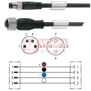 SAIL-M8GM12G-4-5.0U konektor M8/4-pin/vidl/přímý - kabel ČE PUR do vlečného řetězu 4x0,25mm2 L=5m - konektor M12/4-pin/zás/přímý (1937980500)