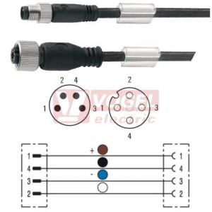 SAIL-M8GM12G-4-3.0U konektor M8/4-pin/vidl/přímý - kabel ČE PUR do vlečného řetězu 4x0,25mm2 L=3m - konektor M12/4-pin/zás/přímý (1937980300)