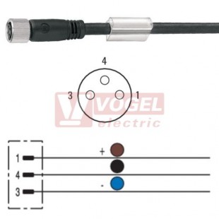 SAIL-M8BG-3-3.0V konektor M8/3-pin/zás/přímý - kabel ČE PVC 3x0,25mm2 L=3m - volný konec (1927240300)