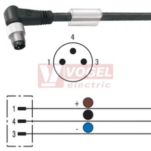 SAIL-M8W-3-3.0V konektor M8/3-pin/vidl/úhlový - kabel ČE PVC 3x0,25mm2 L=3m - volný konec (1927310300)